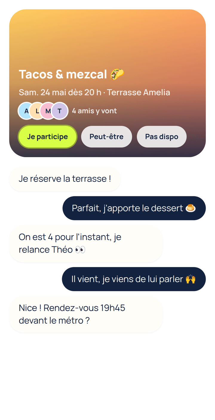 Détail d’une sortie : réponses de la gang et chat